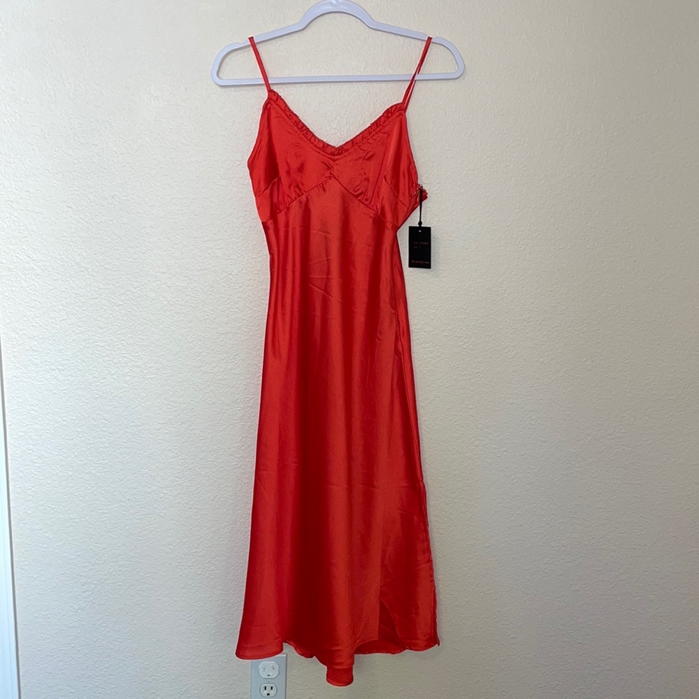Orange satin maxi dress